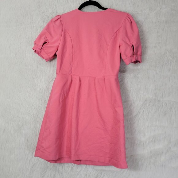 L'Academie Calypso Coral Pink Short Sleeve Violet Button Down Mini Dress Small - Picture 3 of 15